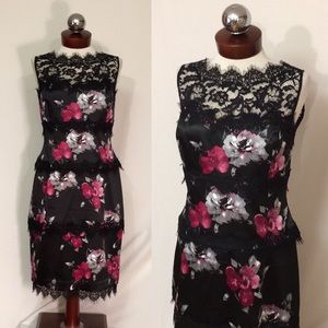 WHBM satin floral chantilly lace dress